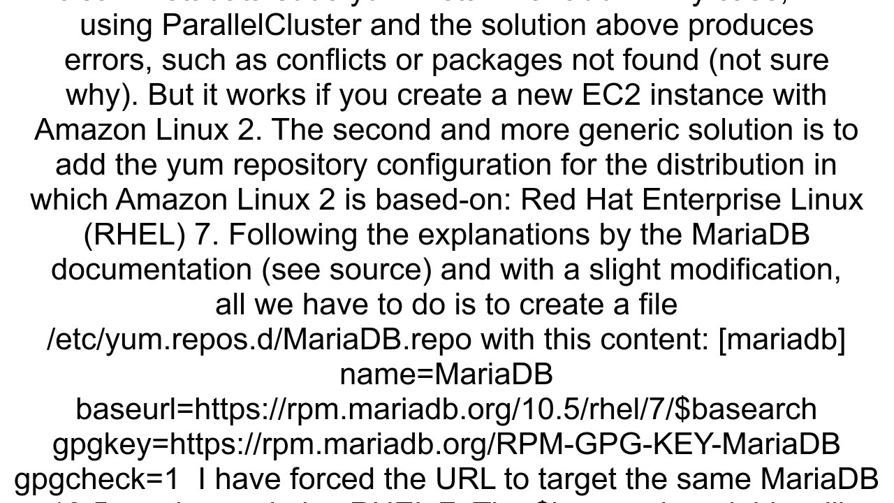 Mariadb installation on Amazon linux 2