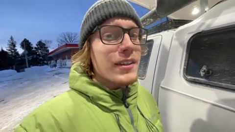 Camping on the ice in a truck tent on the frozen lake.