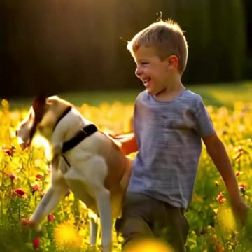 Joyful Young bo Plays with Dog 🌻