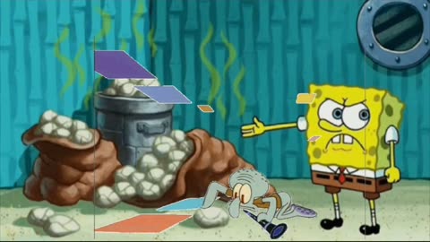 Squidward Is Playing With Tiles While SpongeBob Shows His Diaper Collection