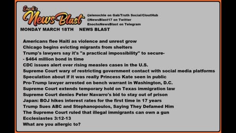 Monday, March 18, 2024 News Blast