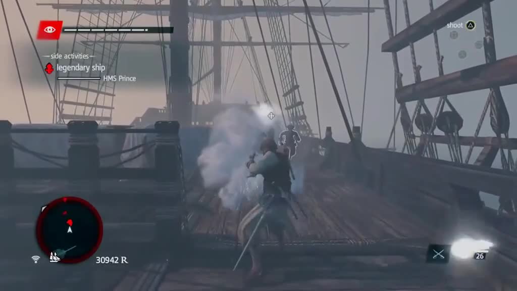 At this moment, the figure of the assassin "floated" behind the pirate captain,