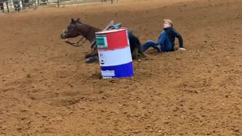 Spills at the barrel racing last night.