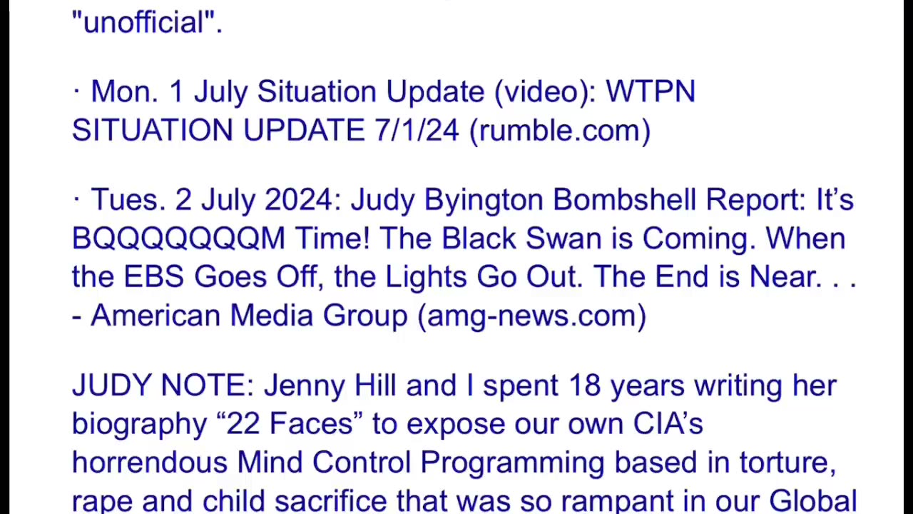 Judy Byington. Benjamin Fulford ~ Situation Update July 4~ Trump Return- Restored Republic via a GCR