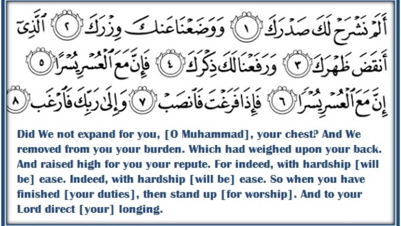 Recitation of Suratul Al Inshirah