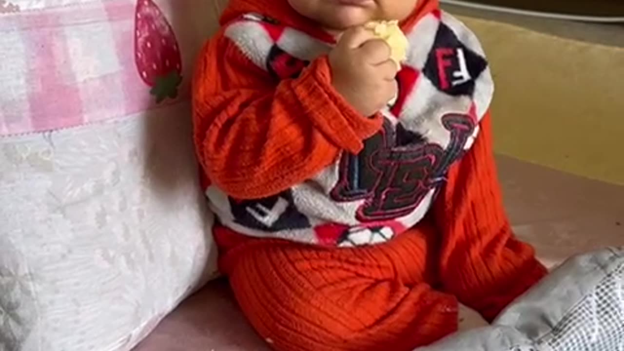 Baby food eating video