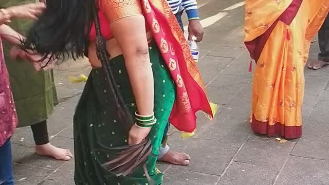 Lady dances in Tuljapur Temple .