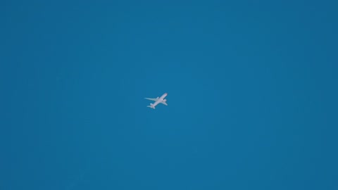 Airplane crossing the clear blue sky