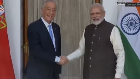 PM Narendra Modi from India and PM Marcelo Rebel de Sousa from Portugal Handshake