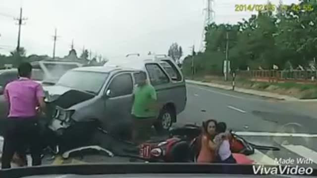 A terrible traffic accident in Thailand as a result of two cars colliding...