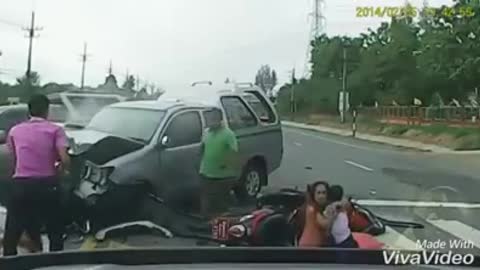 A terrible traffic accident in Thailand as a result of two cars colliding...