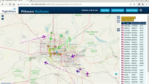 Sept 10th 2022 time lapsed phoenix air traffik with piaware and linux