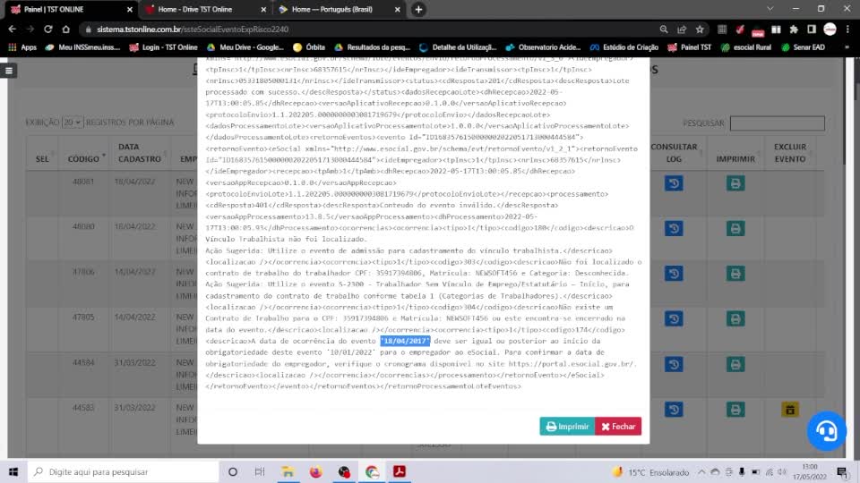 Aula 60 Enviando EVENTO S-2240 Ausência de Riscos eSocial