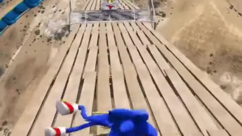 GTA 5 Team Sonic Jumping Into Toxic Sea Water Ragdolls WaterSlides