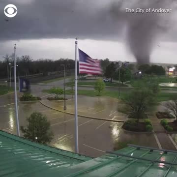 Security footage shared Wednesday shows a powerful tornado tearing through Andover