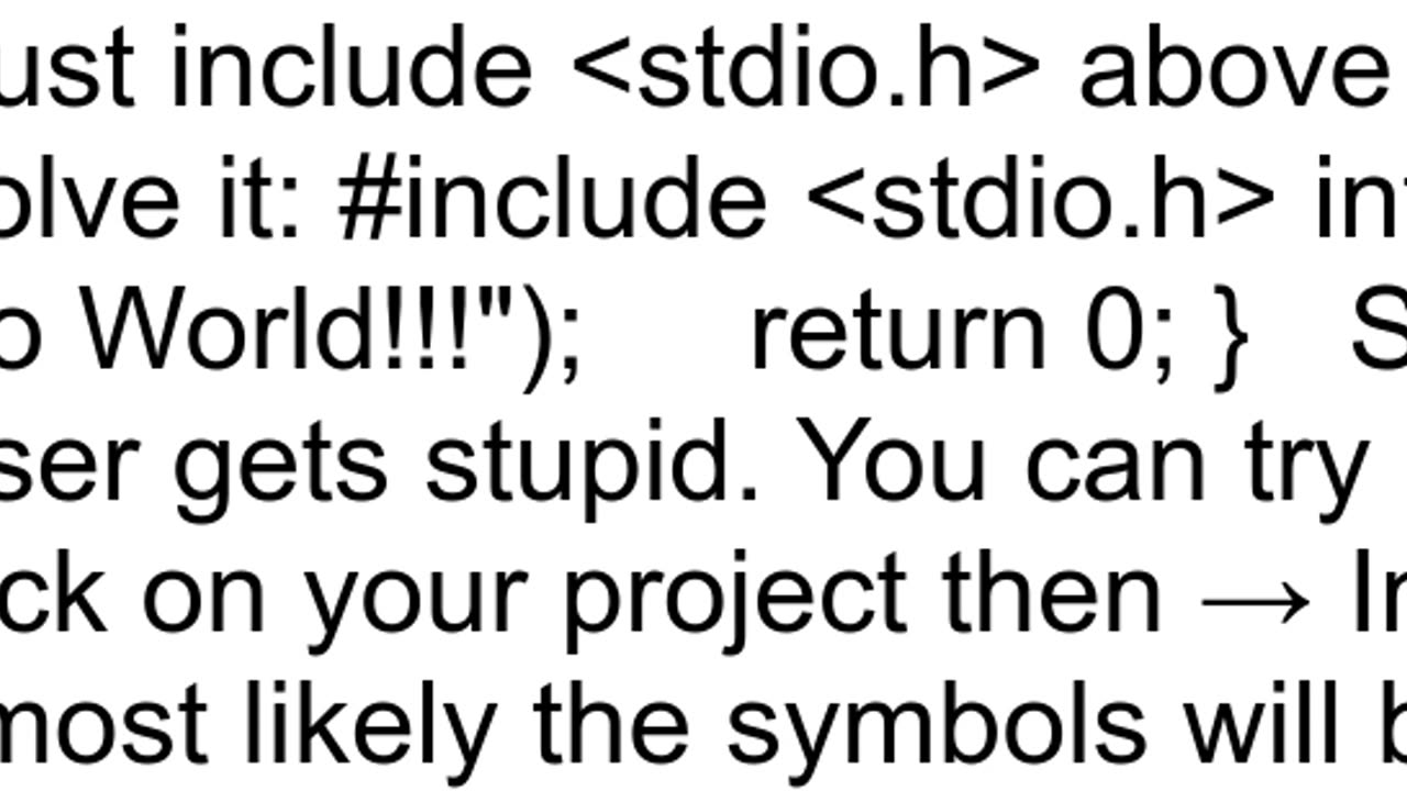 Eclipse CC function 39printf39 could not be resolved