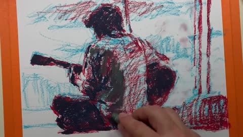 Oil pastel: Sunset is the perfect match for guitarists. the fifth part