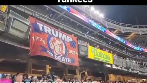 Huge “Trump or Death” Flag dropped at Yankee stadium during “God Bless America’