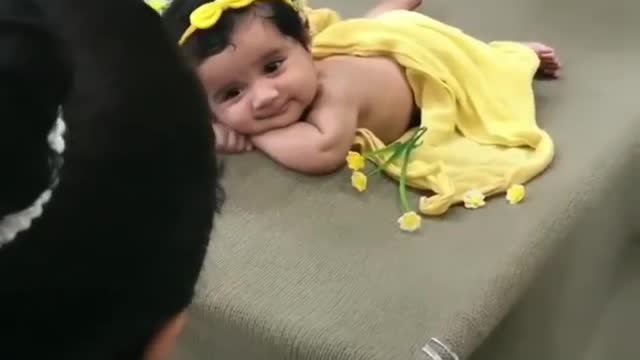 Cute baby first smile