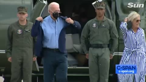 Awkward moment Joe Biden gets stuck in his jacket and has to ask Jill for help
