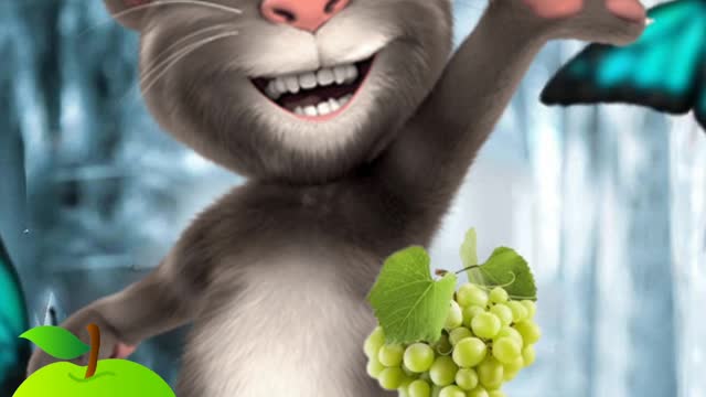 Talking Tom funny eating favorite foods, talking Tom eating fruits mango and Grapes