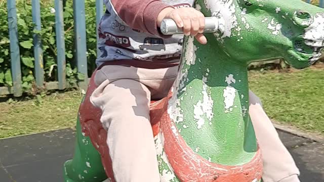 Kiddo playing on the horsey