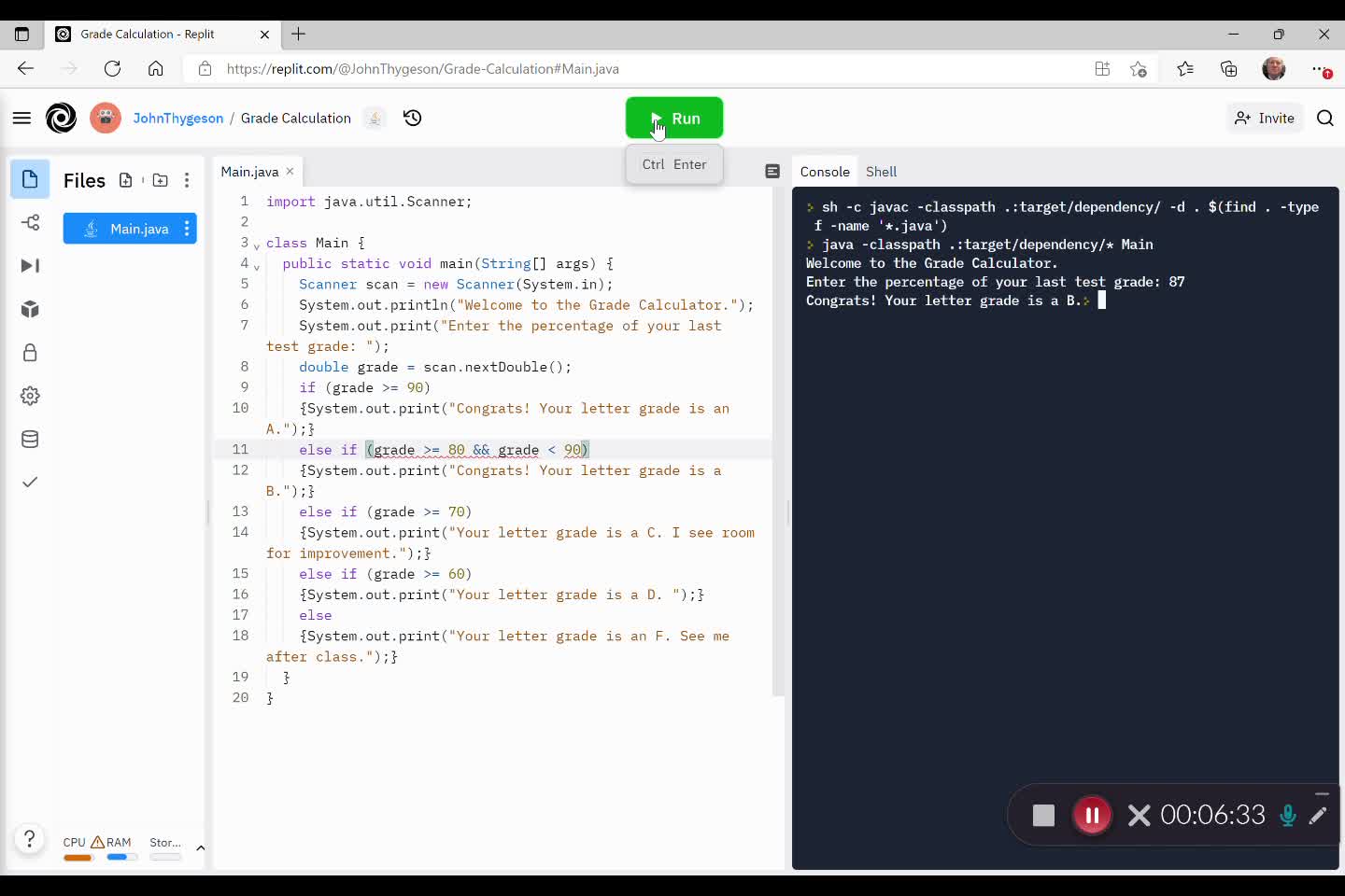 Grade Calculation Using Java