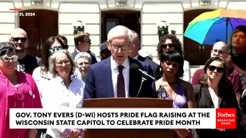 Wisconsin Governor Tony Evers Hosts Pride Flag Raising At State Capitol To Celebrate Pride Month
