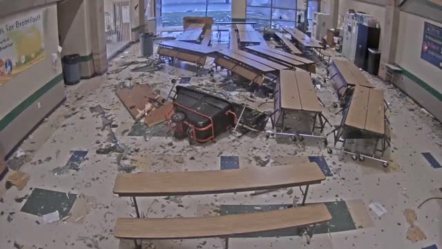 School surveillance video from April 2022 tornado in Andover