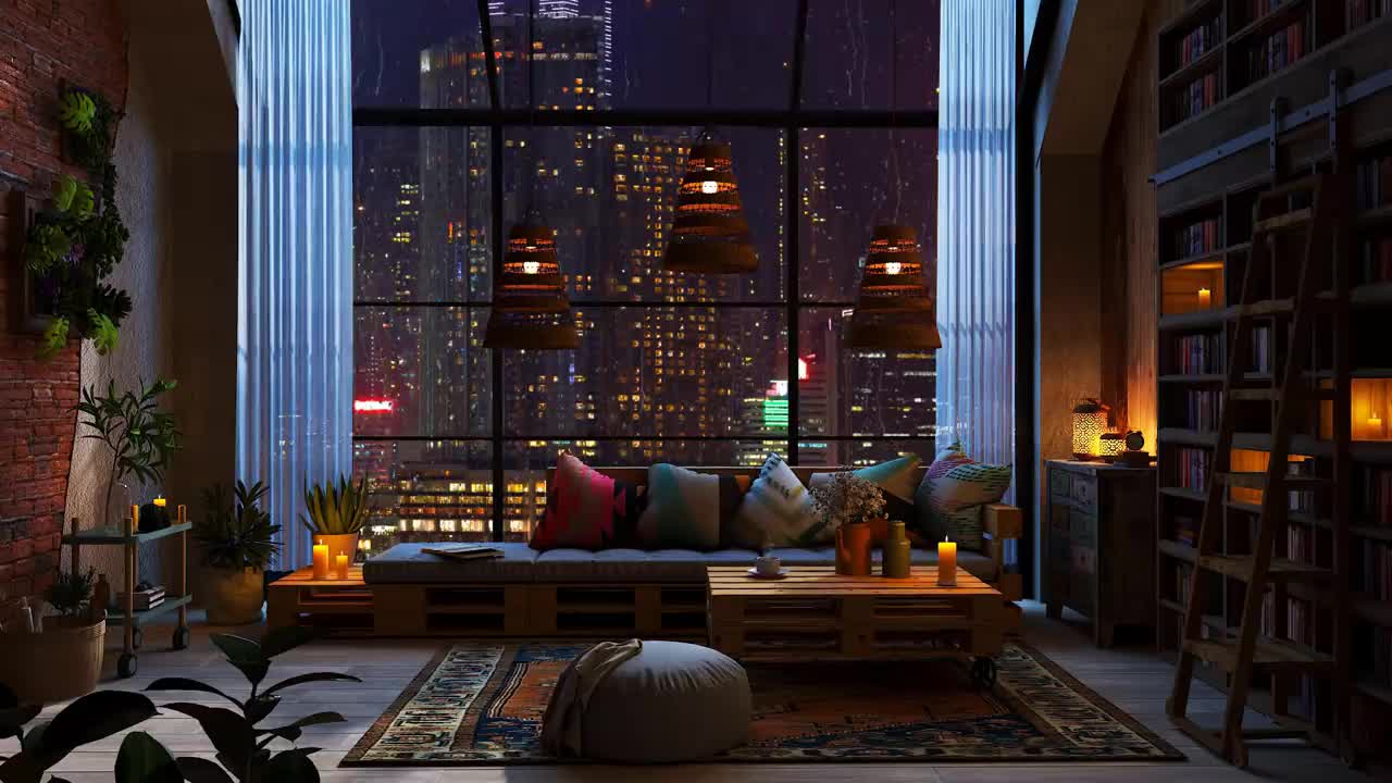 New York Apartment | Rain on Window | Cozy Reading Nook Ambience