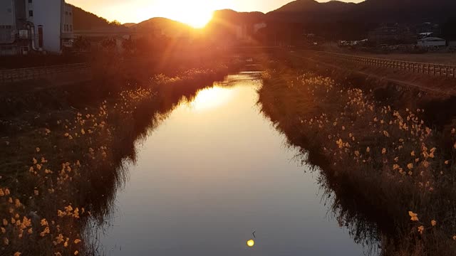 View from the sun and river at sunset time in South Korea