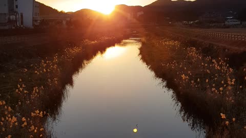 View from the sun and river at sunset time in South Korea