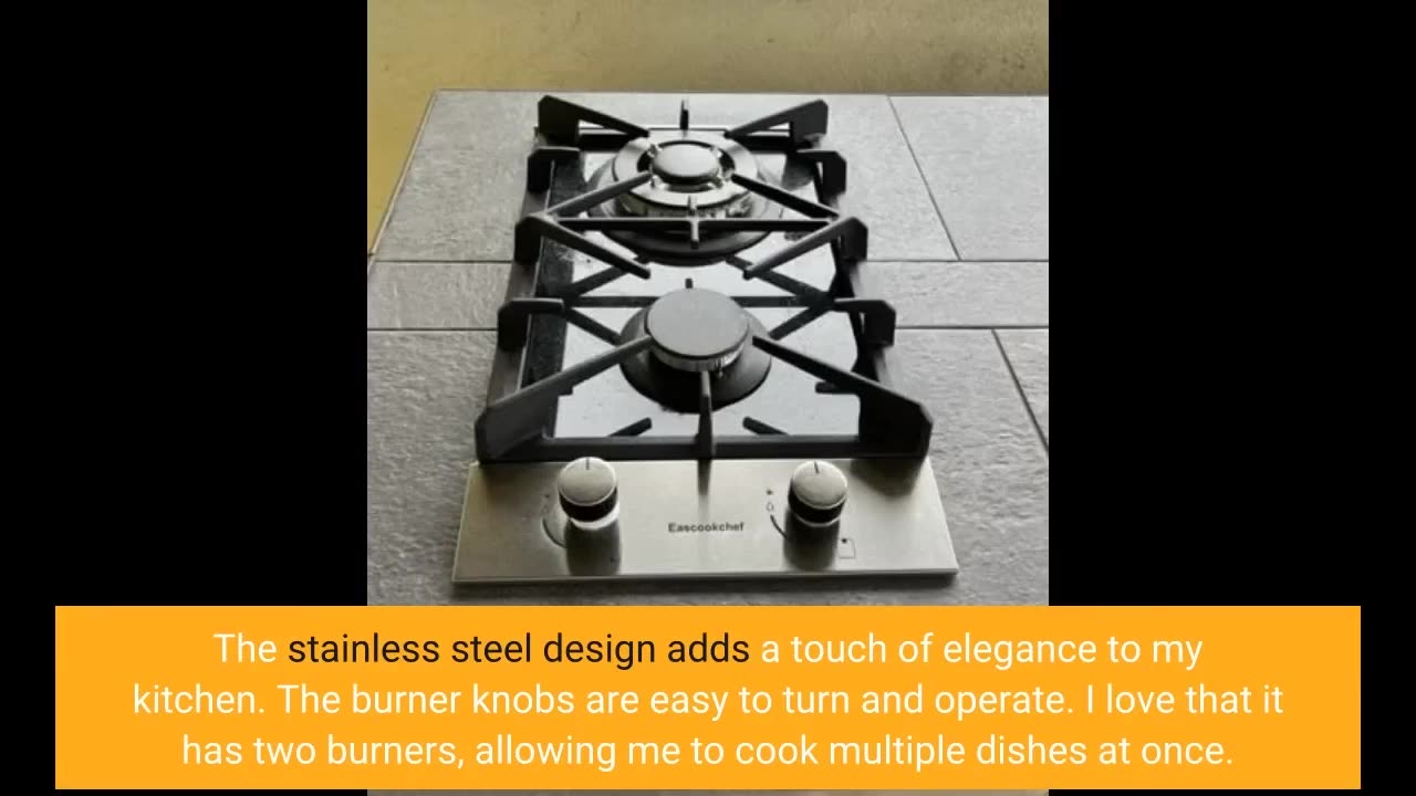 Eascookchef Gas Stove Top 2 Burner,Bulit-in Gas Cooktop 12 inch,Stainless Steel Propane Cooktop