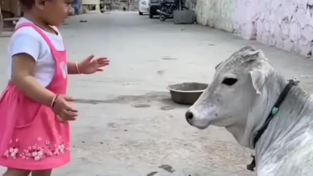 Cute baby love with animal