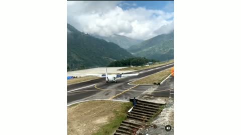 Plane take off at beautiful Phaplu airport in Nepal