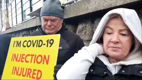 19/11/2024: Darren who was injured by the C-19 injection speaks outside Pfizer HQ