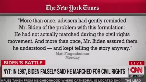 CNN JAKE TAPPER AND NEW YORK TIMES REPORTED 1987 BIDEN FALSELY SAID HE MARCHED FOR CIVIL RIGHTS