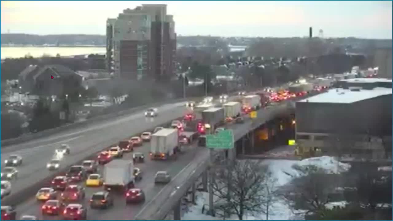 Traffic backing up Buffalo towards Peace Bridge to Canada