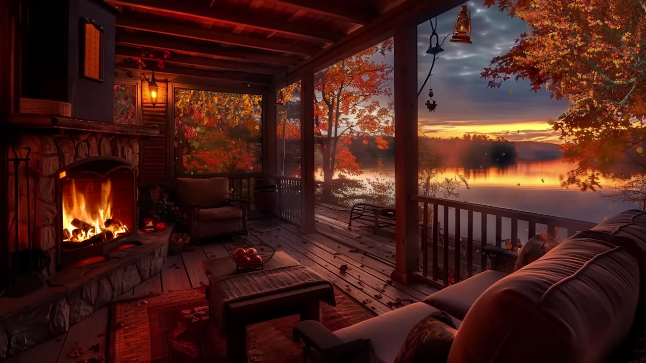 Quiet Autumn Porch With Soft Piano Music And Relaxing Ambient Sounds Set The Mood