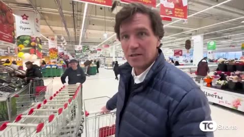 Tucker Carlson praises Russia's 'cheap and fresh' groceries in Moscow.