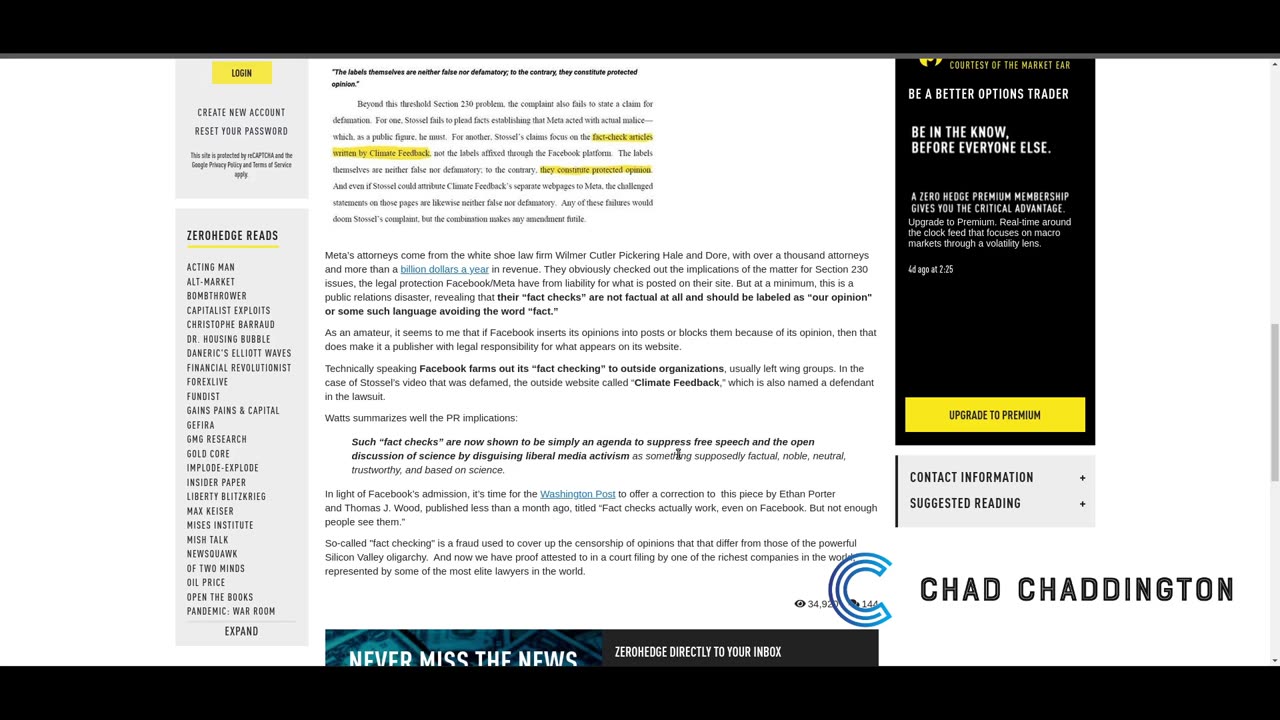Facebook Admits In Court It's "Fact Checks" Are Not Factual, -Chad Chaddington reupload
