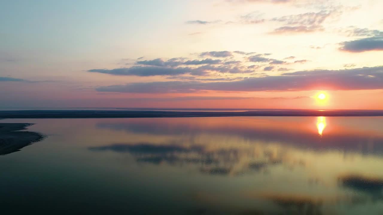 Sunset on a huge lake, landscape