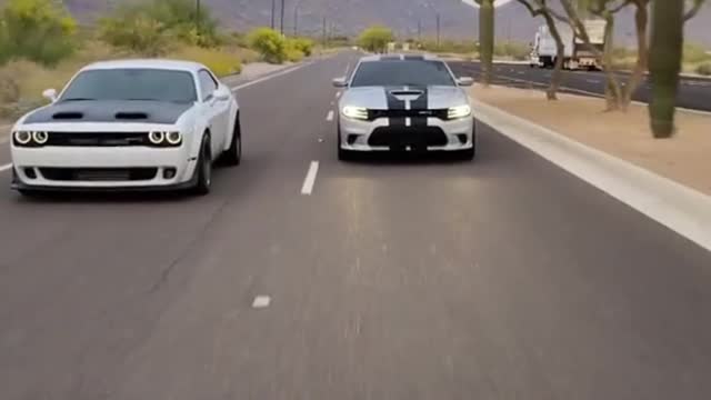 CHALLENGER VS CHARGER SISDE BY SIDE SUPERCHARGER WINE SOUNDS ARE AMAZING