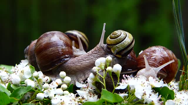 Cute snail on a beautiful morning in the woods