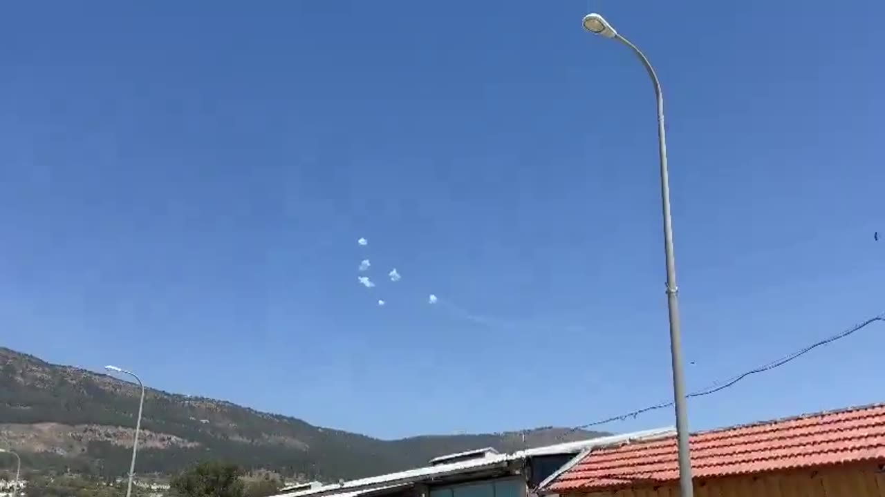 Several Iron Dome interceptions seen over the Margaliot area in northern Israel.