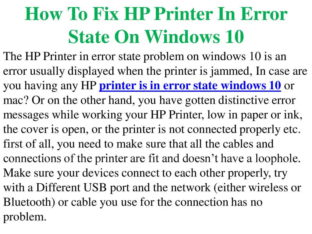 How To Fix HP Printer In Error State On Windows 10