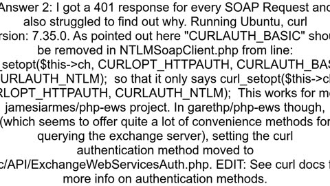 Exchange web services issue quotSoap client returned status of 401quot in PHP