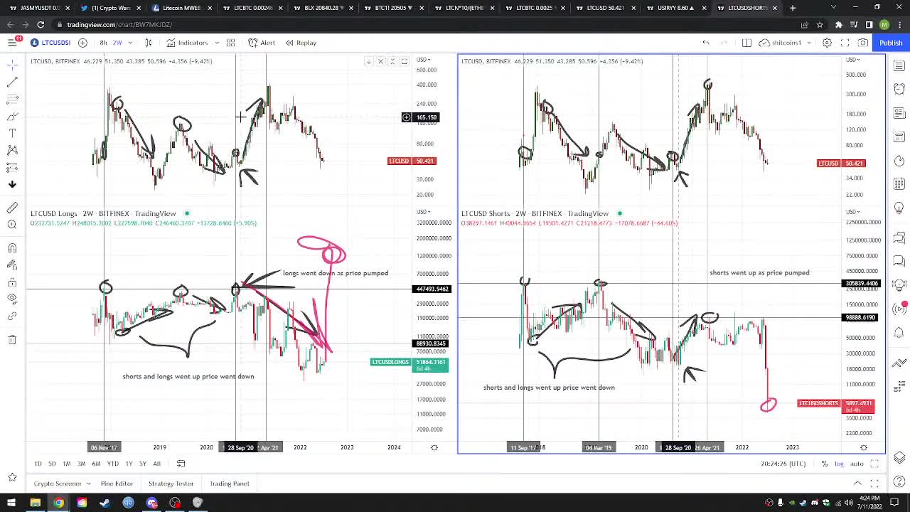 7/11/2022 #52 #litecoin + #bitcoin 6M, 12M Charts RSI