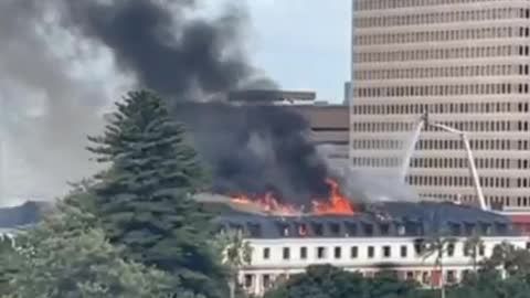 South Africa's National Assembly building in Cape Town is on fire again after a Sunday blaze was