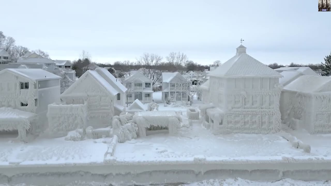 Lakefront homes in Ontario Canada encased in ice🥶